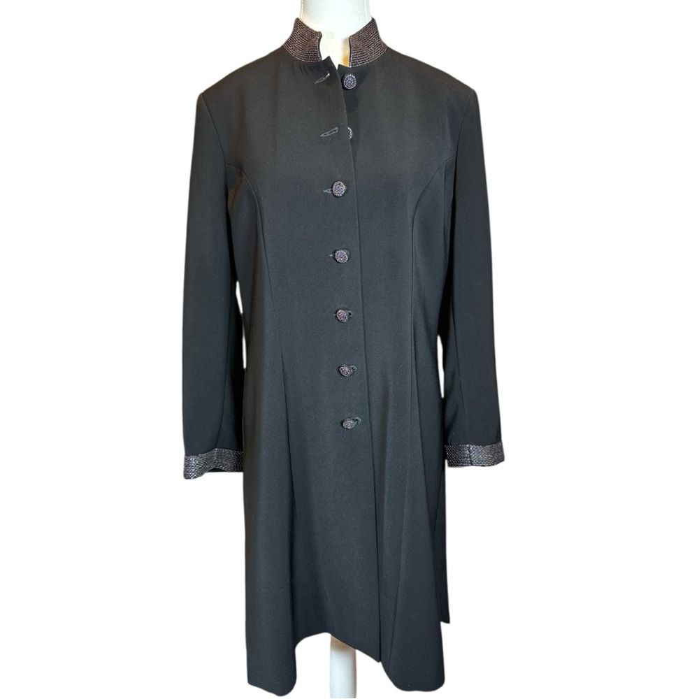 ROHIT BAL Elegant Black Coat with Beaded Accents and Pink Lining - Picture 3 of 14
